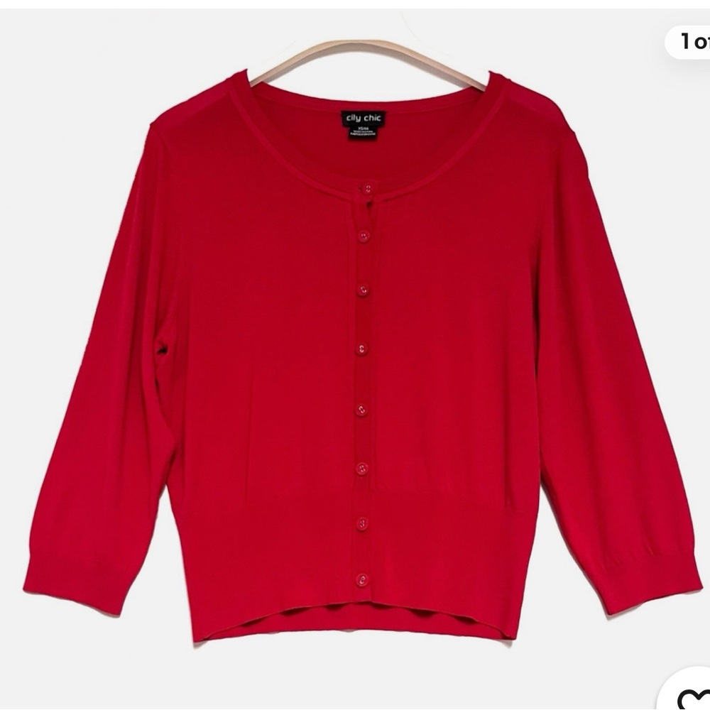 City Chic Vibrant Red Bow Shoulder Cardigan